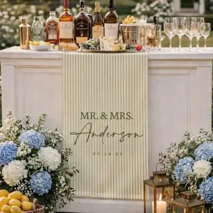 Personalized Linen striped bar & event Sign, Wedding, Birthday, Anniversary custom name bar wedding sign, Elegant Wedding Reception Decor