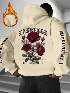Men's Dark Rose Gothic Rock Hoodie, Soft Fabric, Loose Fit, Perfect for Shopping & Dates, Autumn Winter Casual Wear, Stylish Men's Clothing