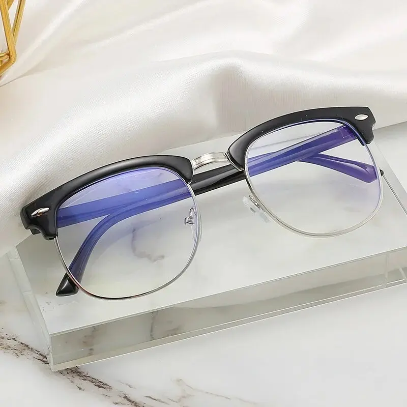 Men's Retro Half-Frame Blue Light Glasses - Lightweight Plastic PC Frame, Anti-Blue Light Lenses, Eye Strain Relief, Stylish Protective Vintage Style Glasses for Office Work & Gaming, Lightweight Glasses