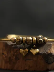 Adjustable Copper Bracelet with 5 Charms, Retro Stackable Design, Unisex Fashion, Perfect Accessory for Any Heart Charm Bracelet Adjustable Slider Bracelets