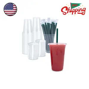 20 oz Clear Plastic Cups with Lids and STRAWS, Disposable Drinking Cups