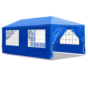 10'x10' /10'x20' Blue Canopy – waterproof & UV-proof, 6 sidewalls with clear windows, fast setup, ideal for garden weddings, picnics, craft fairs!