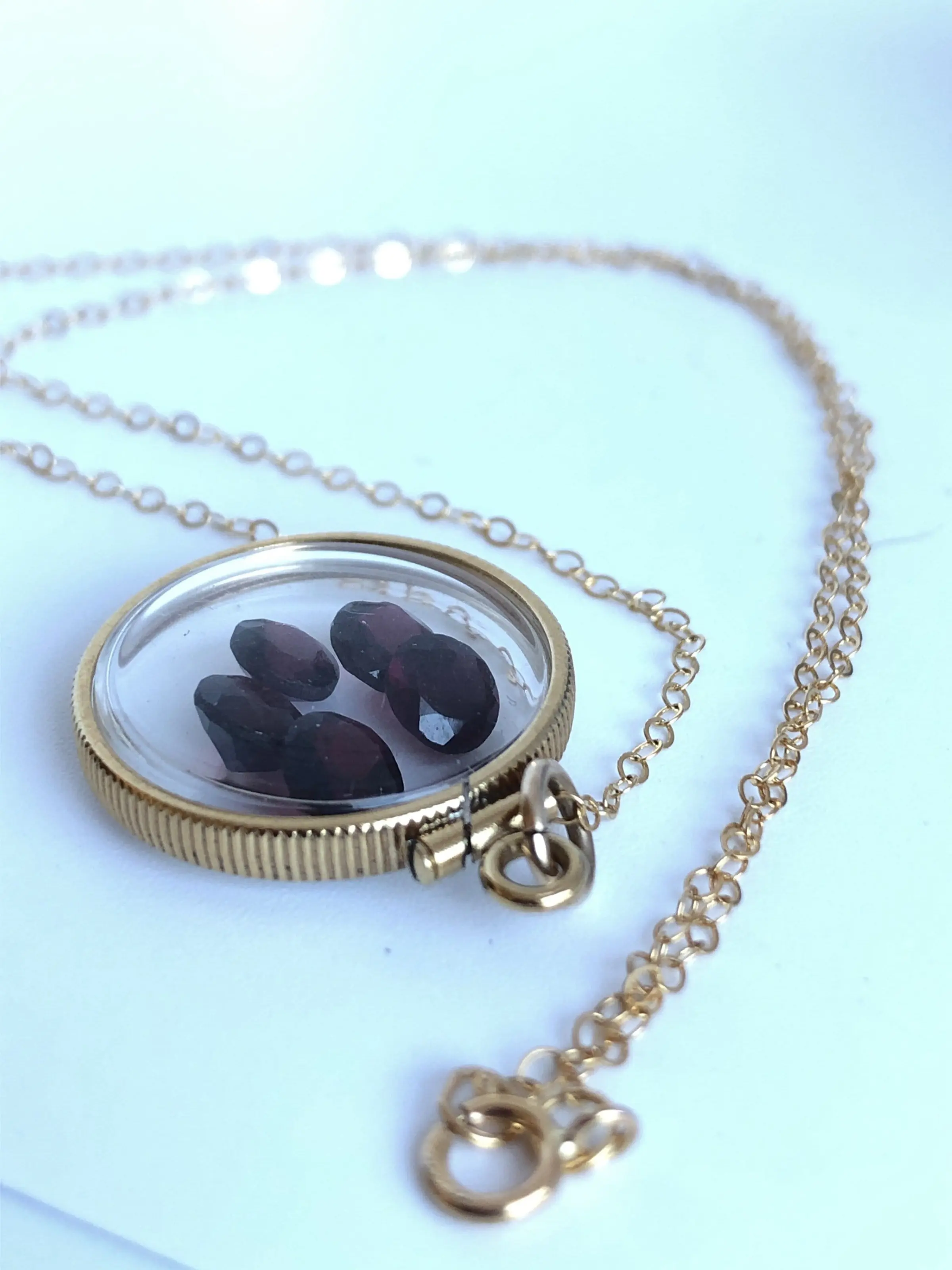 Handmade Garnet Shaker Locket, 14k gold filled w/ 3.55 CTW genuine gems. January Birthstone Customize one for your Mother's Day? ask me
