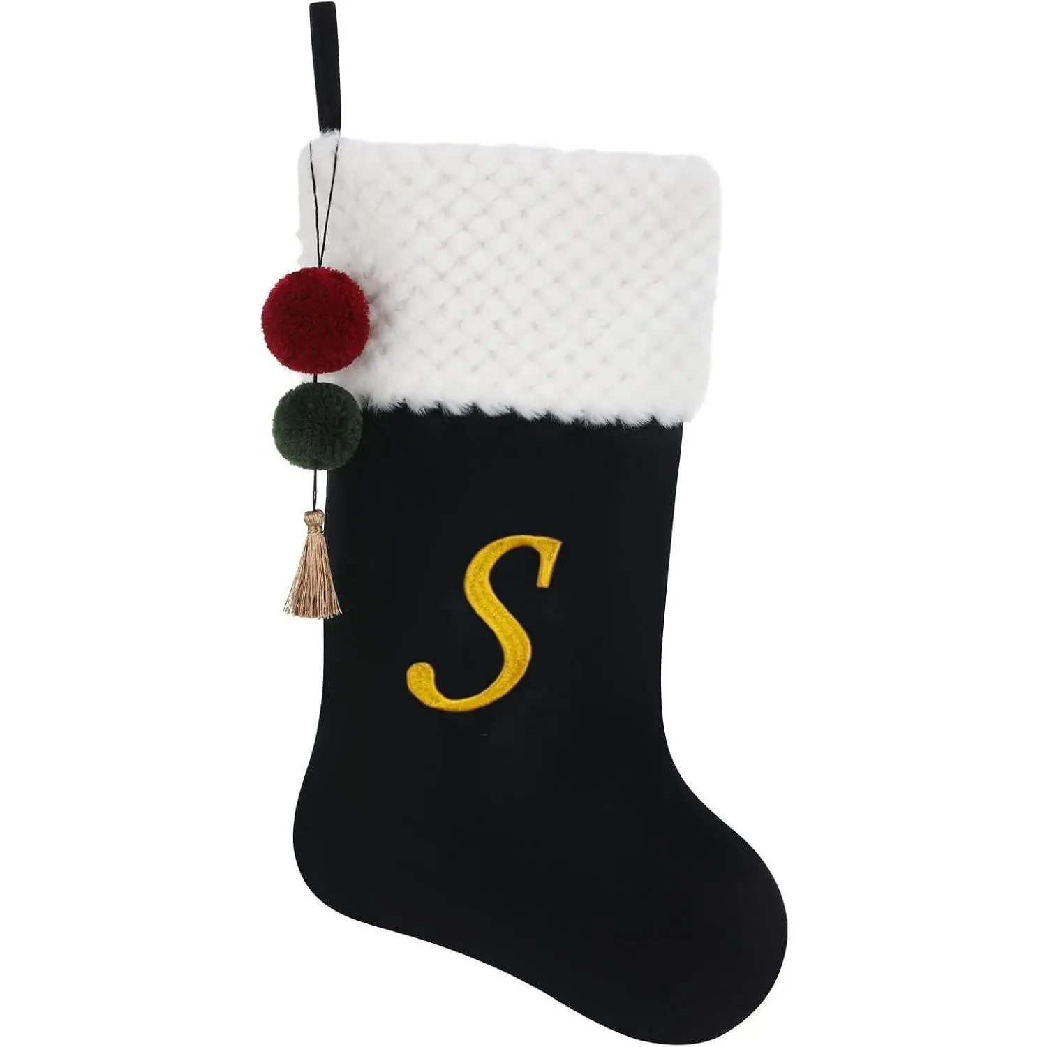 19.5" Personalized Velvet Christmas Stocking with Embroidered Initials for Family Holiday Xmas Party Fireplace Decor Black S