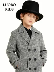 【LUOBOKIDS】Thickened Boy's Flannel Coat, Western College-Style Overcoat, Winter Warm Jacket, Coat with Pockets
