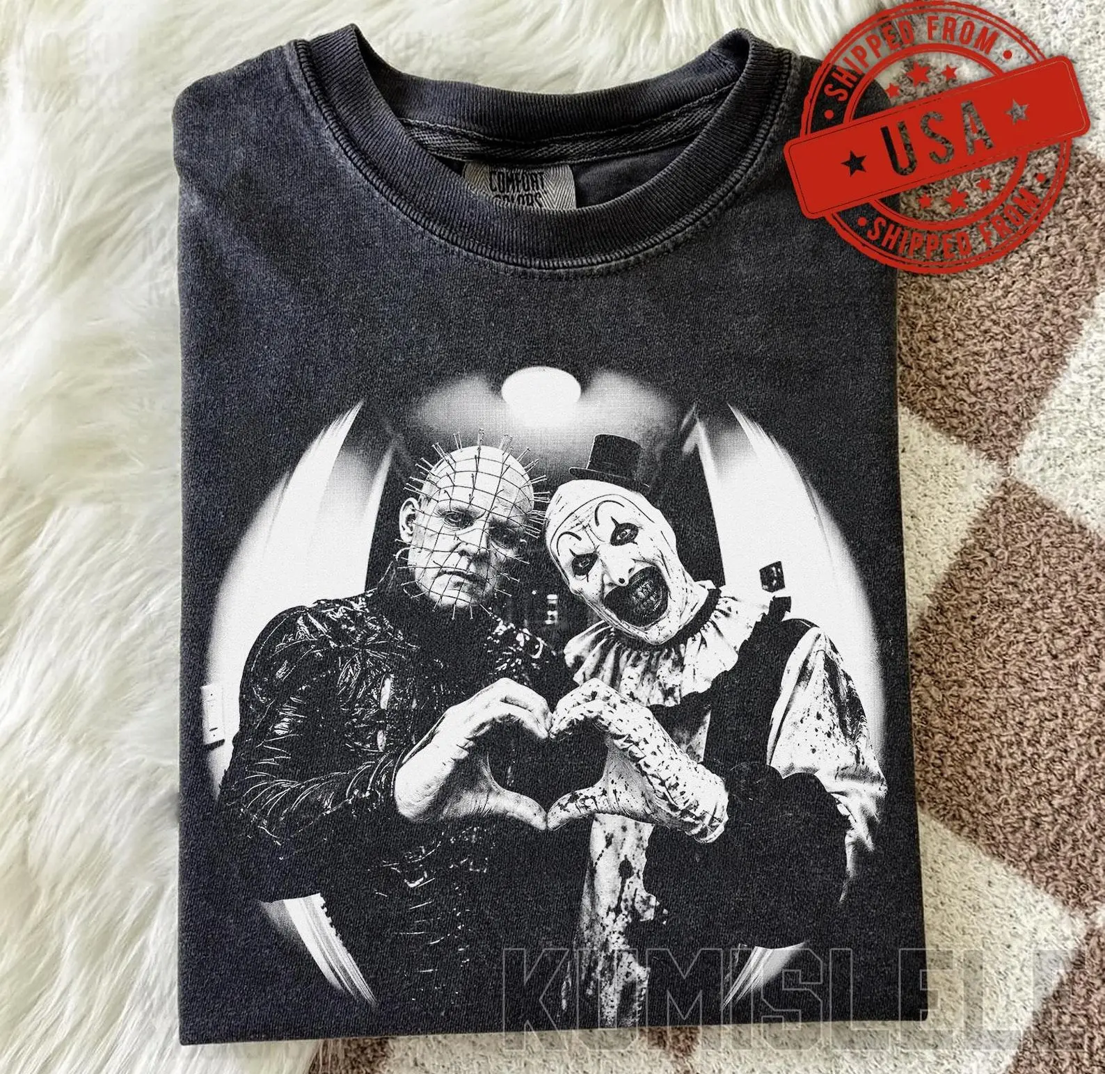 Pinhead and Art the Clown Heart Shirt, Comfort Colors Terrifier Tee, Vintage Horror Movie T-Shirt,Hellraiser Graphic Tee, Spooky Season Gift