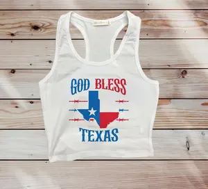 God Bless Texas Crop Tank – Patriotic White Racerback Top