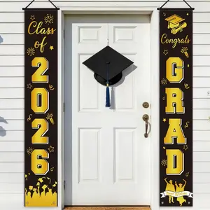 2D Flat Banner Set, Decorative Banner, Graduation Porch Hanging Decoration, Bachelor Cap Theme, High School Diploma Ceremony, Classroom, Yard, Garage, Home Wall, Grad Party Decorations