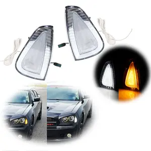 2PCS Clear Lens Amber W/white LED Side Marker Signal Lights For Dodge Charger 2006 2007 2008 2009 2010 Replace OEM 4806219AD 4806218AD