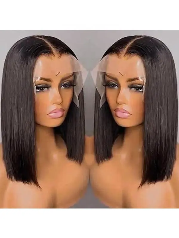 Natural Human Lace Front Wig, 13×4 Front Lace Bob Cut, 150% Density, Adjustable Straps, Low Shedding Straight Natural Color Human Hair Custom Wig