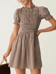 Women's Plaid Bubble Sleeve Y2K Retro Style Dress, Slim-Fitting Party Wear, Casual Aesthetic Design, Perfect for Daily