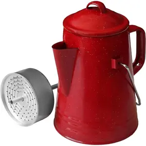 Grip Coffee Percolator (Red)-Durable Glazed Enamel Steel-Prepare Coffee Over the Fire-Camping, Hiking, Backpacking, Fishing, Hunting-(8 Cups)