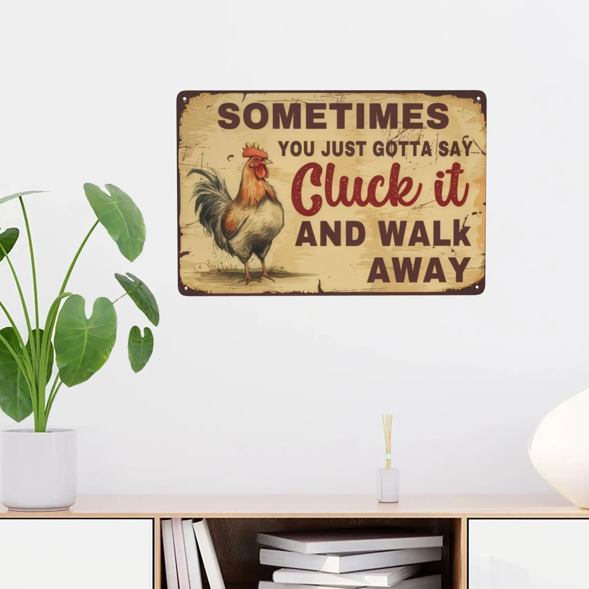 Aluminium Vintage Rooster Sign - Whimsical Decor Plaque with "Sometimes You Just Gotta Cluck It" Quote for Vintage Farmhouse Home Accents, Vintage Home Signs