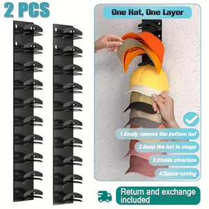 Baseball cap organizer 2-pack, featuring a strong adhesive wall-mounted hat rack that can hold up to 20 hats, cabinet door hat hanger, multi-layer hat storage, two installation methods (black) adjustable multi-layer wall.