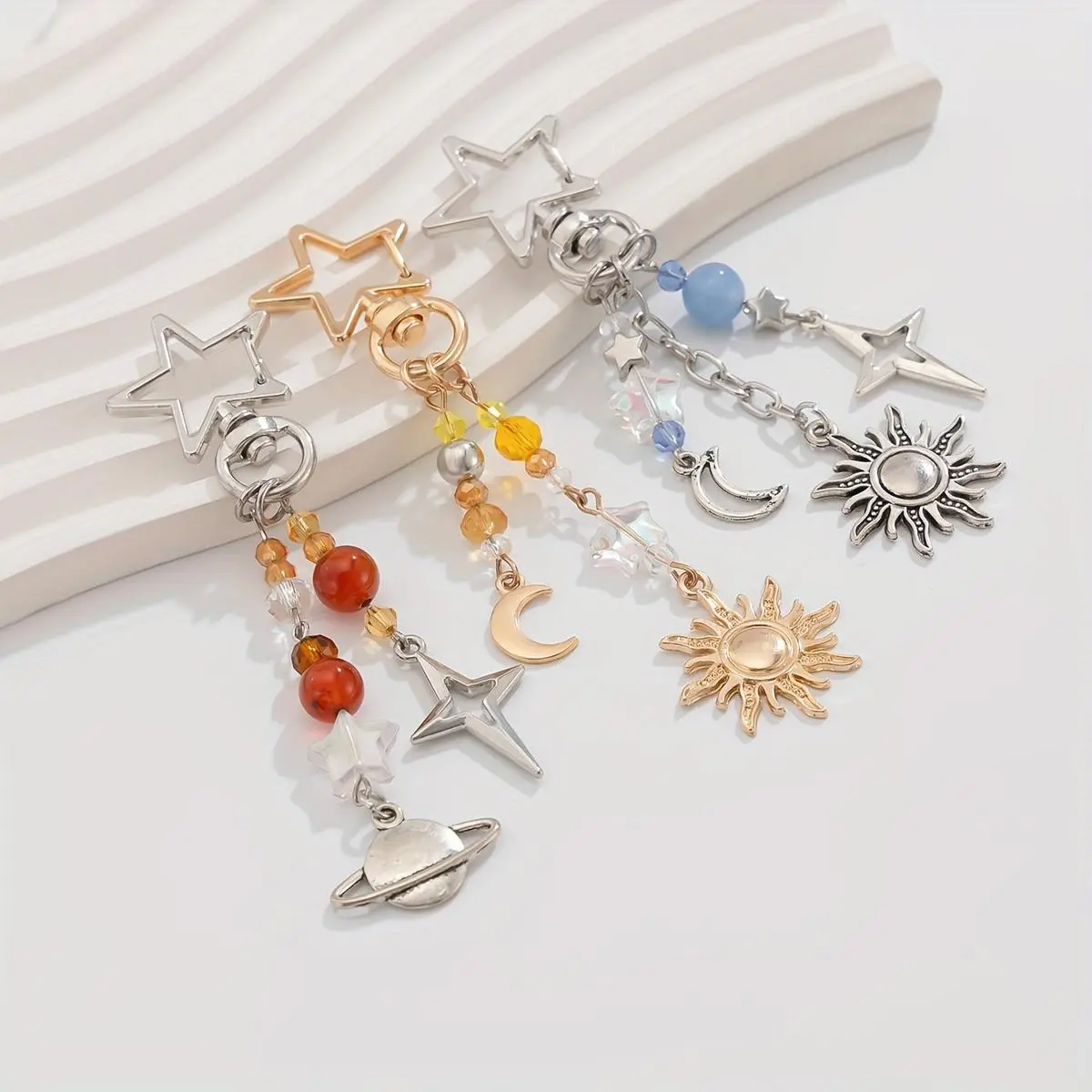 3-Piece Star Moon Sun Planet Charms Matching Keychain Set For Bags, Valentine's Day Gift For Friends, Keychain For Bags, Keychain For Purse, Fashionable Alloy Keychain, Bag Key Accessory