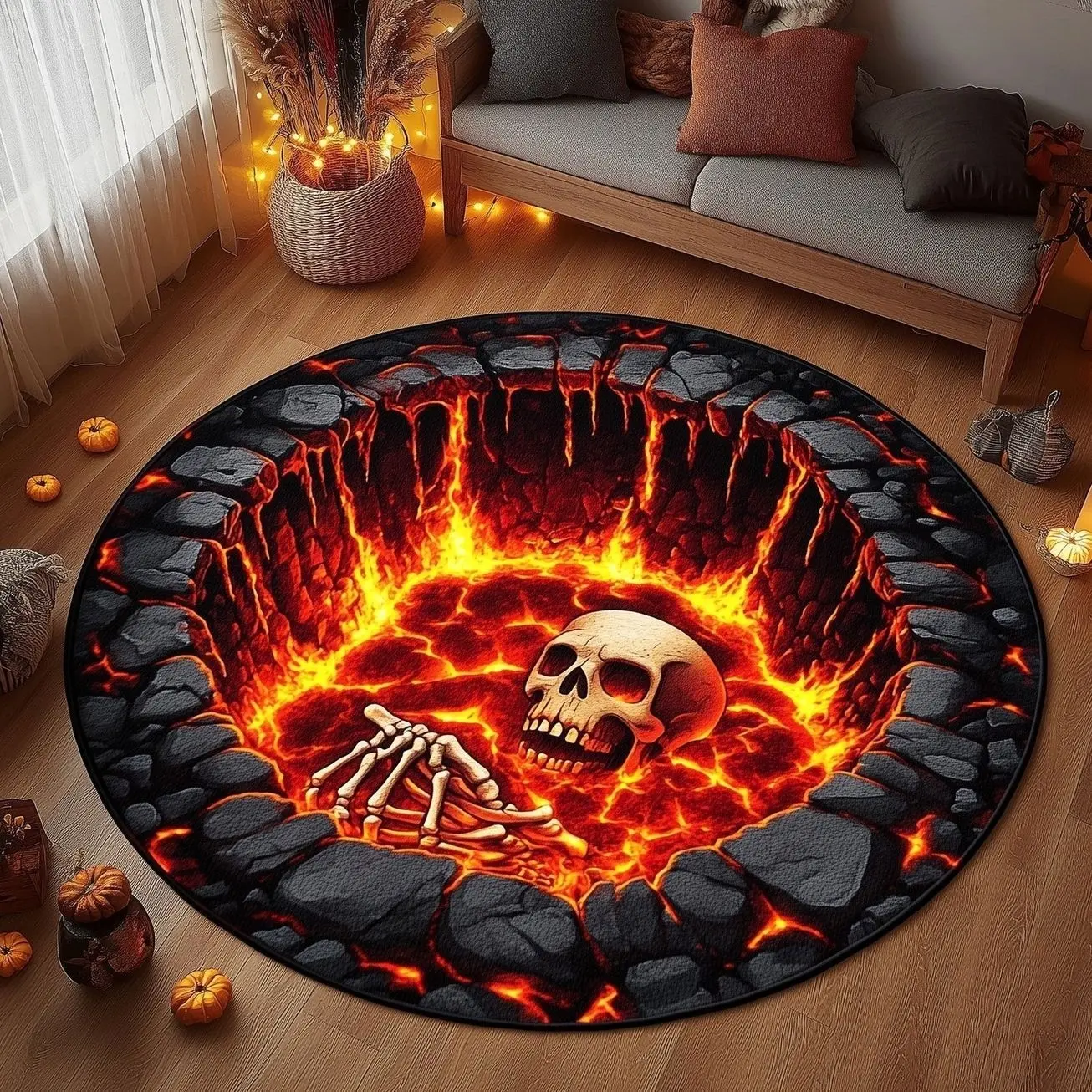 Skull Lava Round Mat Rug - Nature Design | Serene Home Decor (Design 2)