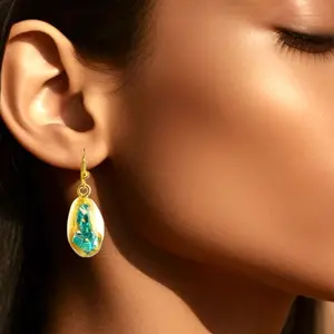 Handmade Boho Cowrie Earring with Abalone Shell Inlay, Gold-Tone Finish, Simple Design, Elegant Style