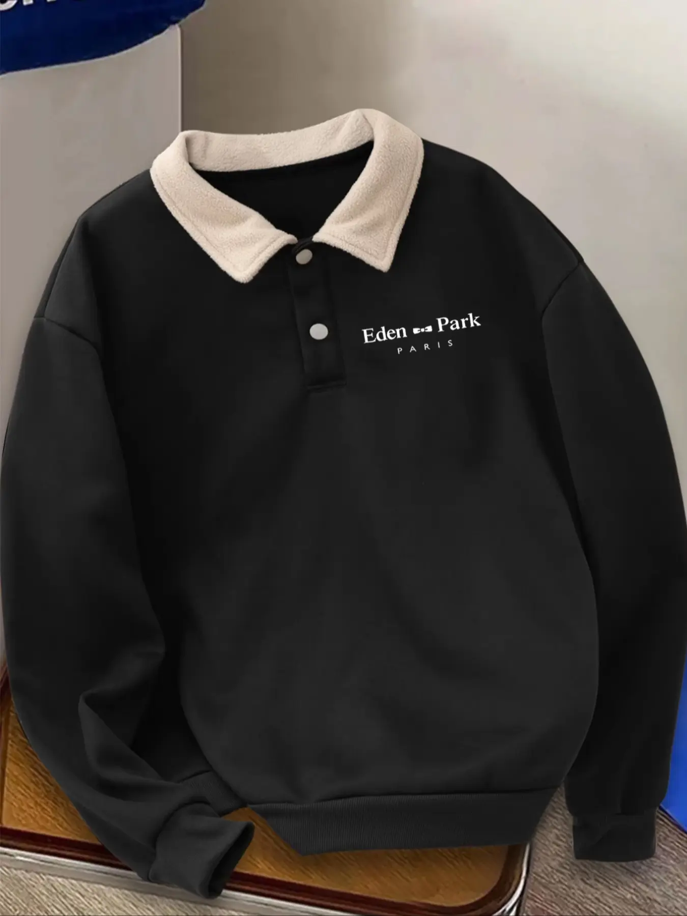 Men's Polo Collar Pullover Sweatshirt, Letter Pattern, Soft Warm Winter Fashion, Perfect Fleece Lining Design, Daily Wear