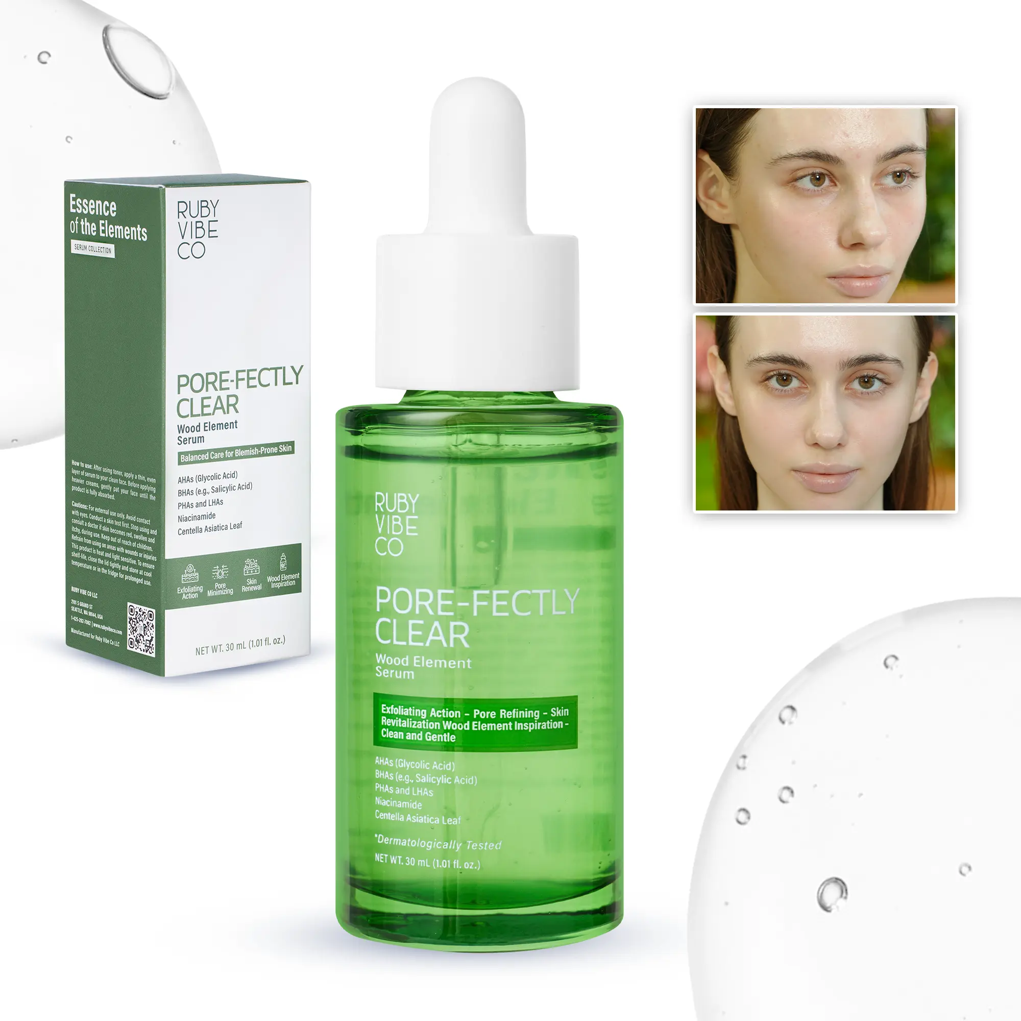 RUBY VIBE CO Niacinamide Serum for Face with Salicylic Acid, AHA BHA PHA LHA Facial Serum, Pore Minimizer for Face, Glycolic Acid Serum, Korean Serum, 1.01 fl oz (30ml)