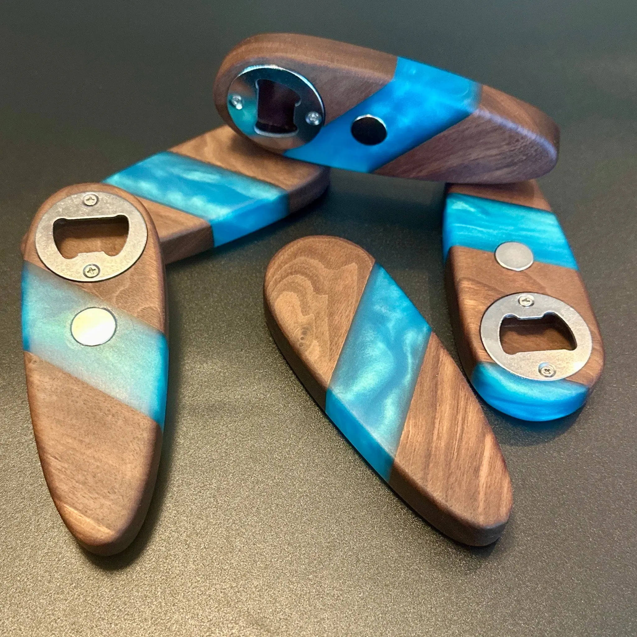Bottle Openers - Walnut with Turquoise Blue Epoxy