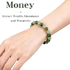 Arpurraina Money Attraction Bracelet with Green Aventurine & Tiger Eye Beaded Crystal Protection Jewelry for Wealth Abundance & Prosperity