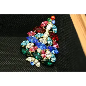 Multi-Colors Rhinestone Christmas Tree Brooch Pin, Christmas Tree Jewelry
