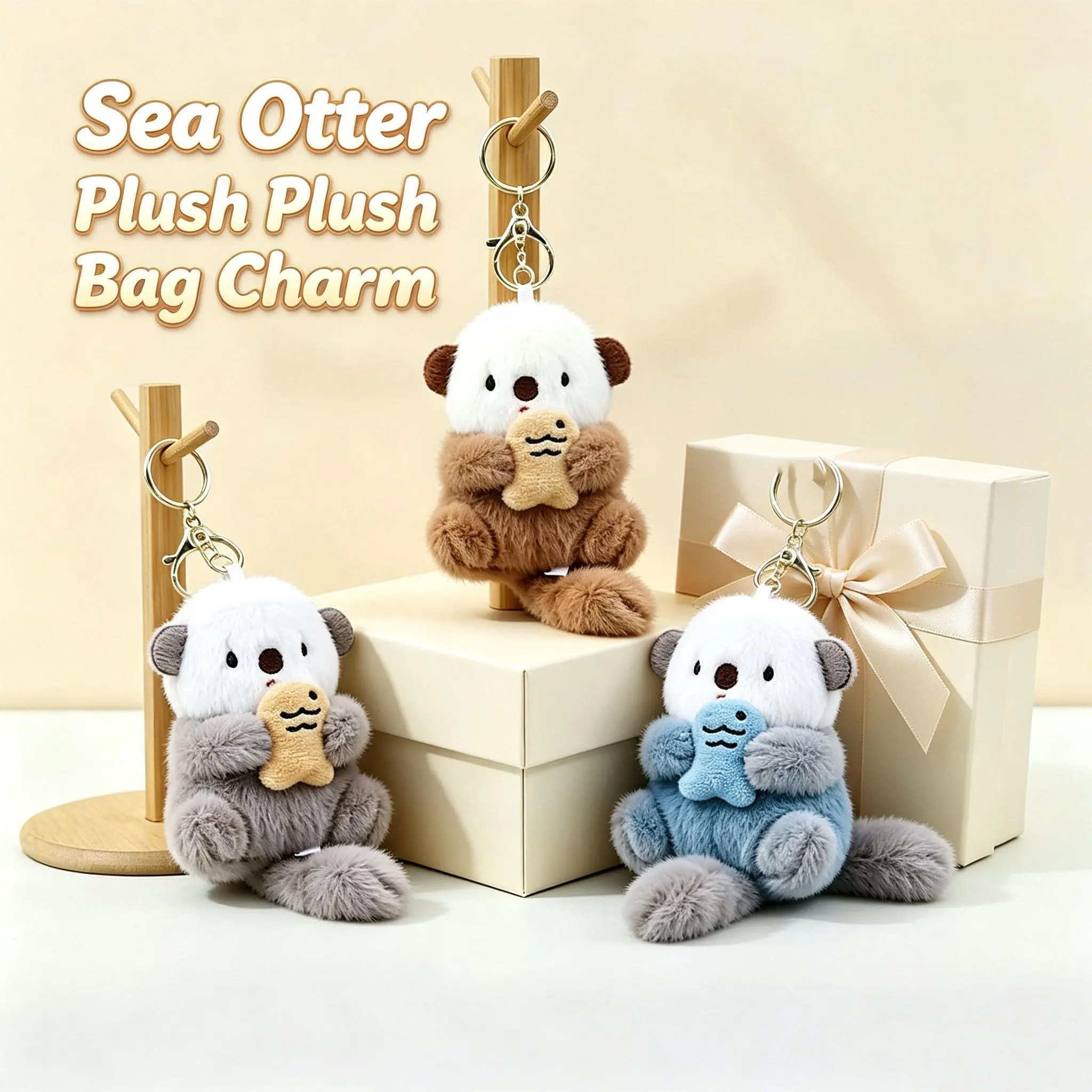 Kawaii Plush Otter Keychain Pendant, Cute Animal Bag Charm, Animal Lover Gift, Soft Plush Accessory for Backpack & Purse, Unique Daily Deco