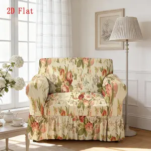 1pc Sofa Cover, Pastoral Style Retro Rose Floral Printed Skirt Sofa Cover for Living Room, Stretch Full Wrap Couch Cover, Removable & Washable Sofa Protector, Universal Skirt Design Sofa Cover for Living Room, Home Decoration, 2D Flat Printing