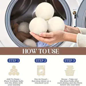 6 Pack Dryer Balls, Natural Fabric Softener, Reduces Wrinkles, Saves Drying Time, Gentle on Bacteria, Safe for Sensitive Skin, Elegant Design, Wool Dryer Balls