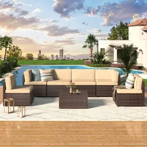 【2 to 3 packages arrived at different times】YODOLLA 5/7-Pieces Outdoor Wicker Sofa Set PE Rattan Patio Furniture，All-Weather Sectional Sofa for Porch Deck Garden