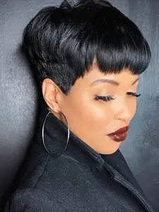 Pixie Cut Wig Short Straight Human Hair Wigs For Women Full Machine Made Wig 150% Density 6 Inch Fashion Wig