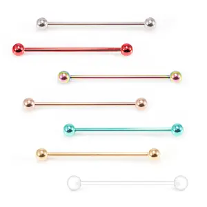 Surgical Steel Anodized Industrial Barbell 14 Gauge 38 MM & Retainer