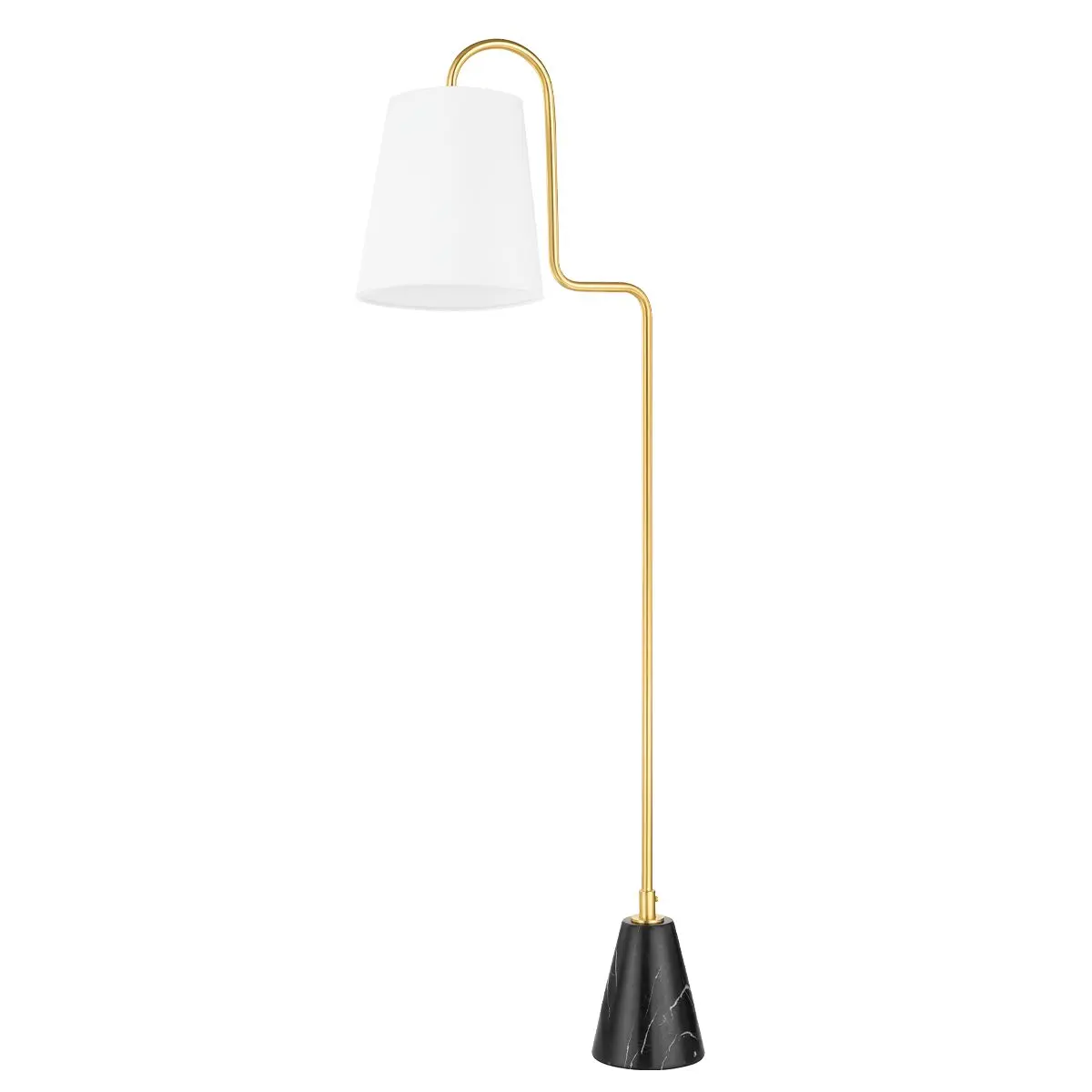 Jaimee Floor Lamp - Unique Modern Design with Swooping Arm and White Linen Shade on Marble Base