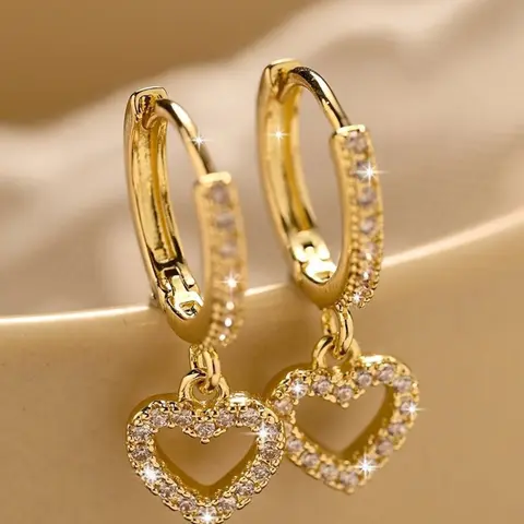 Sparking Heart Earrings for Women Dangle Hoop Earring Heart Shaped Earrings Valentines Day Jewelry Gift for Her, High Quality Earrings, Fashionable Earrings, Cute Earrings, Elegant Daily Wear Accessories, Perfect Valentine's Day Present for Her