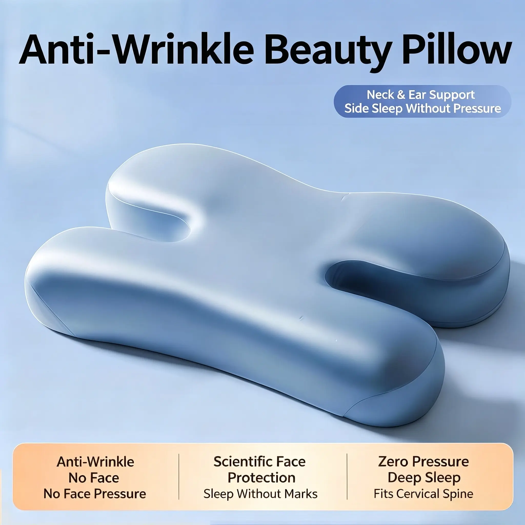 Memory Foam Beauty Pillow, Anti‑Wrinkle Side Sleeping Pillow, Ergonomic Neck Support Pressure Relief Contour Pillow for Night Sleep