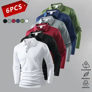 6-Pack Men’s Breathable Shirts – Casual long sleeves, Polo collar, comfortable and stylish, suitable for all seasons, button front design, regular fit, casual wear, classic collar, durable construction, versatile clothing,Summervibes