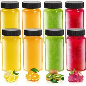 8 Pack 2oz Clear Glass Bottle with Lids, 60ml Small Glass Jar, Leakproof Mini Travel Bottles, Decorative Bottles Set for Juice, Wellness, Spices, Wedding Favors and Message Bottles