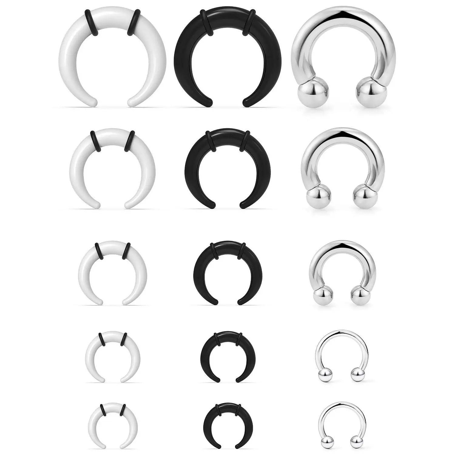 Large Septum Rings 14g 12g 8g 6g 4g Pa Ring Internally Threaded Ball Horseshoe Barbells Stainless Steel & Pincher Tapers C Shape Stretcher Expander For Women Men