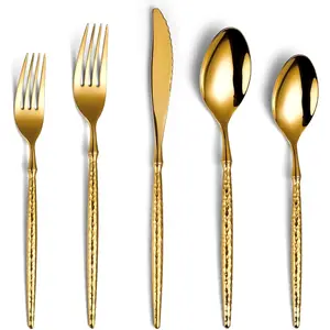 20- Hammered  Silverware Set,18/10 Stainless Steel Forging Heavy Duty Cutlery Set for 4, Luxury  Flatware Set,Spoons and Forks Set,Mirror Polished,Dishwasher Safe