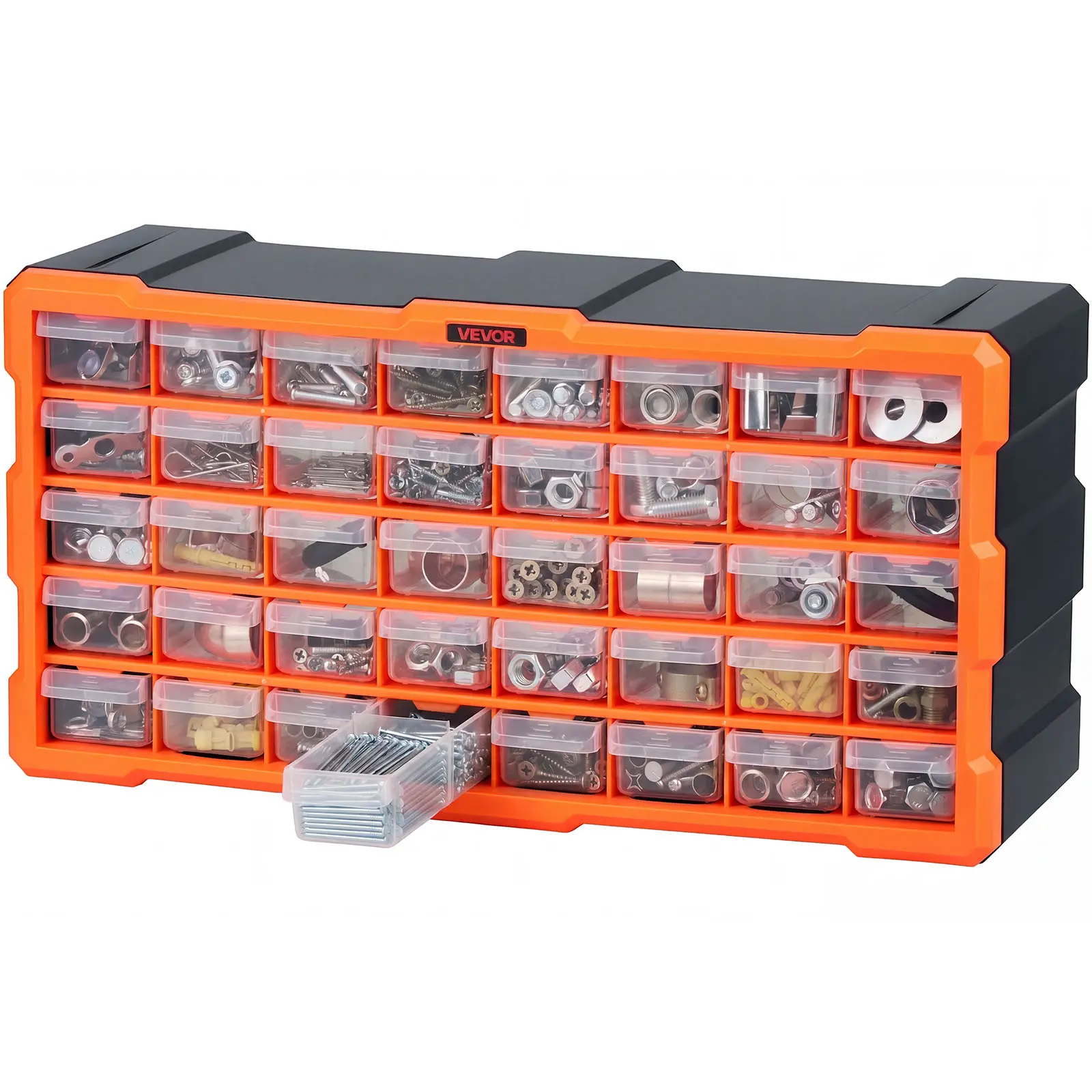 VEVOR 40-Drawer Large Capacity Plastic Tool Case, Wall-Mounting Stackable Organizer with Anti-Drop Stoppers, Label Stickers, Stackable Slots, Detachable Dividers, Durable Lightweight Organizer for Garage DIY & Hardware Storage