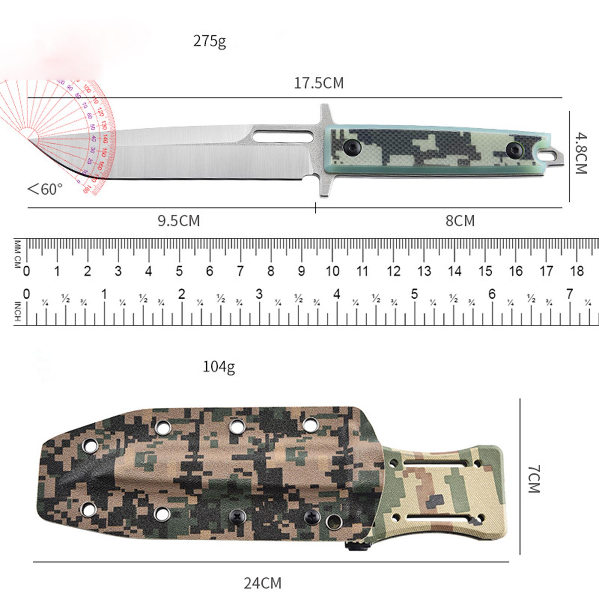 Full Tang Fixed Blade Survival Knife with Camo Sheath, Tactical Hunting Knife for Camping Hiking EDC, Outdoor Utility Knife for Men, Durable Camping Gear with Easy Carry