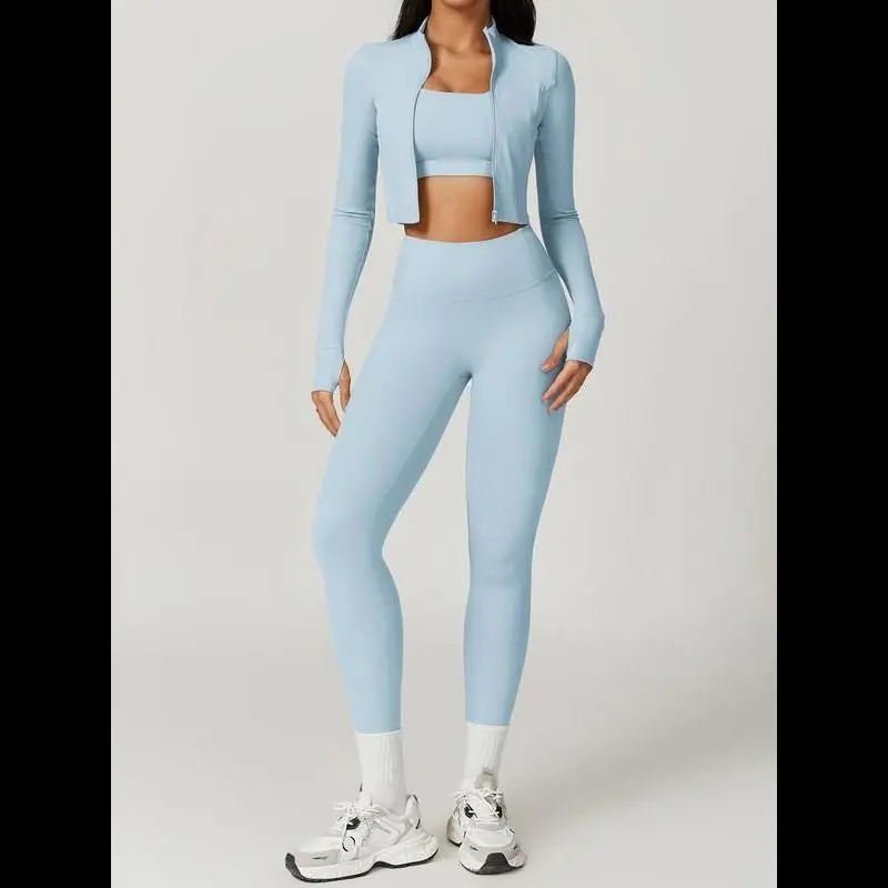 Three-piece Set Women's Solid Criss Cross Crop Tank Top & High Waist Leggings & Zip Up Crop Jacket Tracksuits Set, Comfy Outfits for Yoga Gym Workout Running, Athletic Wear, Yoga Pants, Ladies Sportswear for All Seasons Fall Outfits, Activewear Three-piece Set Women's Solid Criss Cross Crop Tank Top & High Waist Leggings & Zip Up Crop Jacket Tracksuits Set, Comfy Outfits for Yoga Gym Workout Running, Athletic Wear, Yoga Pants, Ladies Sportswear for All Seasons Fall Outfits, Activewear