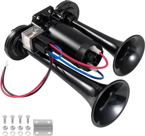 12V 130db Train Air Horn for Truck, Super Loud Dual Trumpet Air Horn Kit with Compressor for Any 12V Vehicles Trucks Trains Boats Cars Vans (Black)