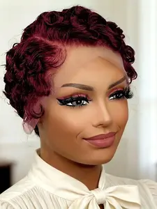 13X4 Lace Front Finger Wave Pixie Human Hair Wig Short Pre Plucked Natural Hairline Wig