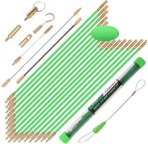 45FT Fiberglass Running Electrical Wire Cable Glow Rods Wire Pulling, Fish Rods Electrical Kit with 8 Different Attachments and Fish Tape Wire Puller Kit