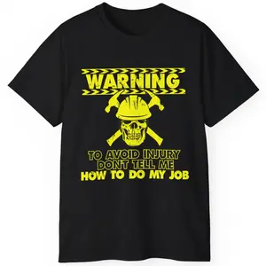 Funny Construction Work Shirts, Construction Worker T-Shirt Funny Safety Yellow Work Warning Menswear Casual Cotton Top Basic
