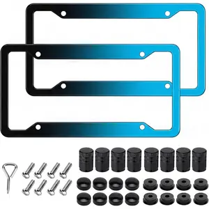 Gradient Blue License Plate Frames, 2 Pack Front Rear Universal Car Tag Holder with Full Mounting Kit for Custom Car Exterior Upgrade, Rust Proof Aluminum License Plate Frame