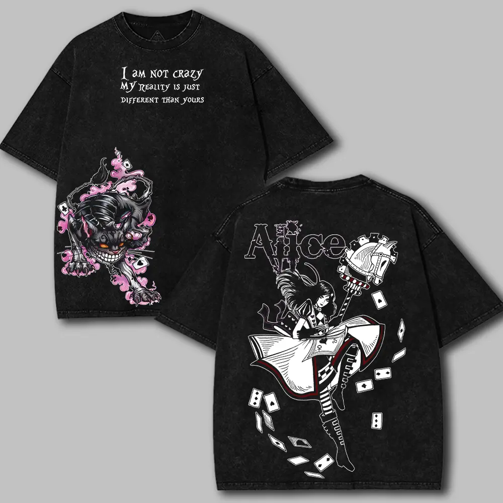 Alice Madness Returns I am not crazy Horror Game Oversize Washed Tshirt unisex graphic game movie Gaming Top graphic t-shirts