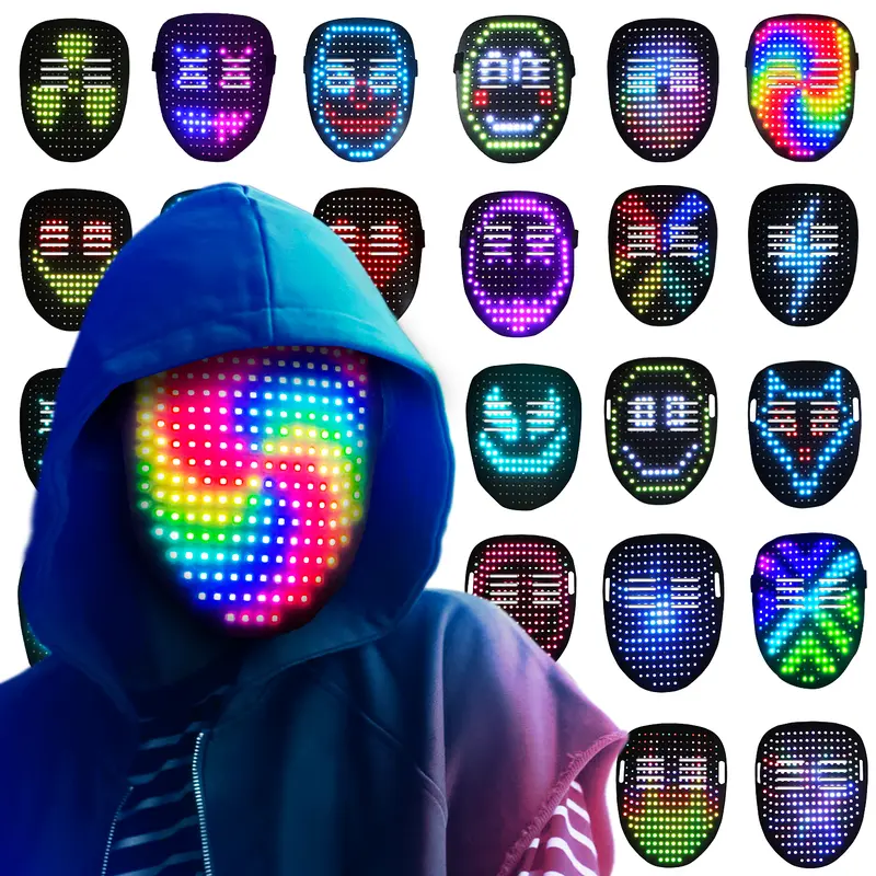 LED Mask, Light Up Mask with Gesture Sensing, Unisex LED Halloween , Christmas Mask with 50 Patterns Glow, Costume Cosplay Party Masquerade, Halloween Gift