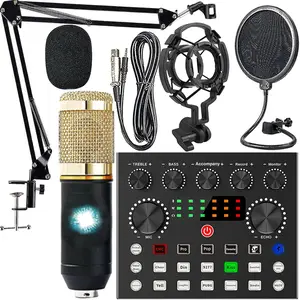 Professional Podcast Kit, USB Rechargeable Condenser Microphone with Adjustable Stand & Voice Changer, Studio Equipment for DJs, Streamers, Gamers